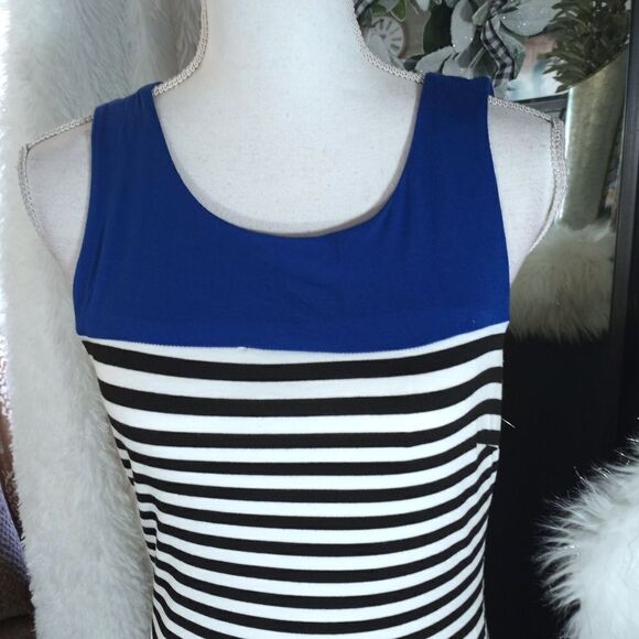 SOPRANO COBALT BLUE, BLACK & WHITE STRIPE DRESS SZ.M GUC - Picture 2 of 8